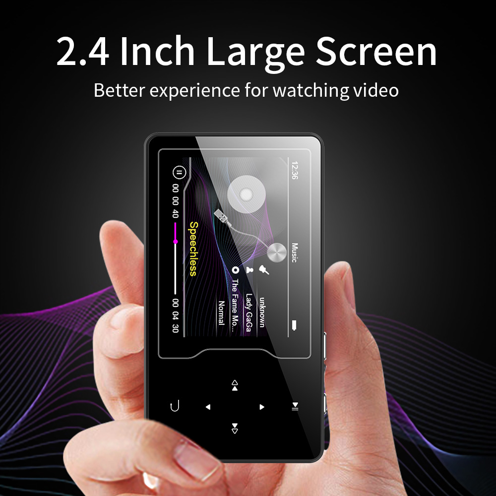 FM Radio Built-in Speaker 1080p Full HD Video Touch Button High Resolution Screen Up to 128GB Expandable RUIZU D08 MP3/MP4 Video Player Black 